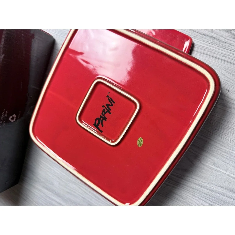 Parini Cookware Square Baker Non-Stick Ceramic Baking Dish with Lid Red Ombre